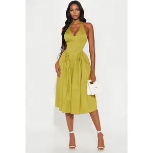Mara Corset Halter Midi Dress - Chartreuse