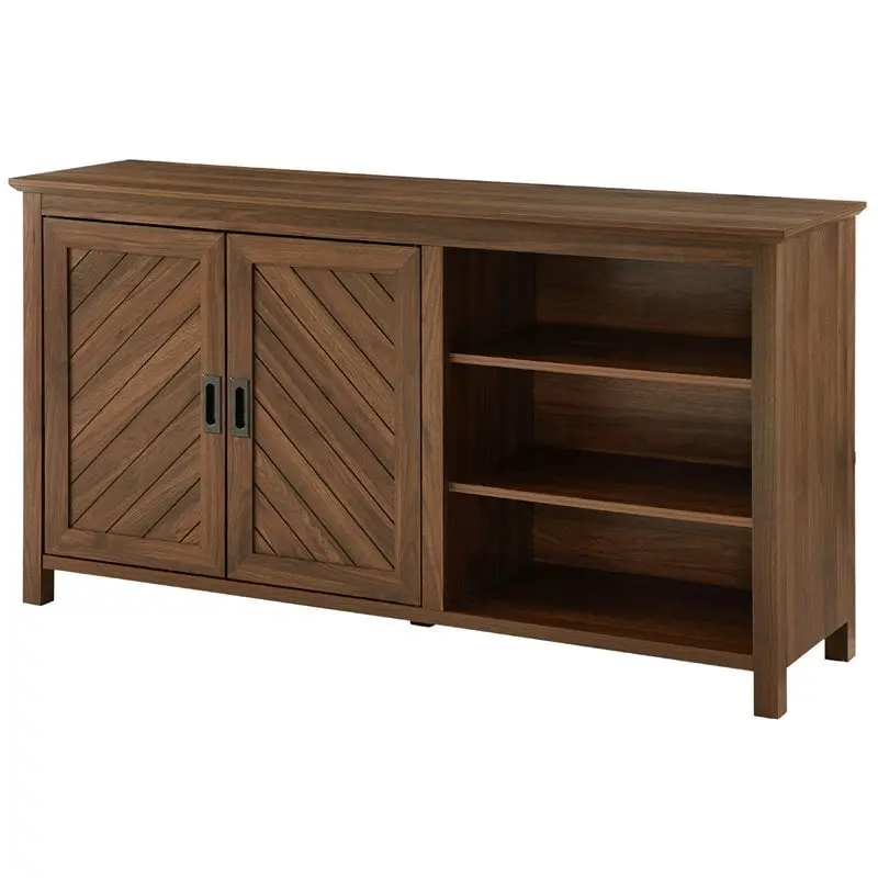 Walker Edison 58 in. Dark Walnut Grooved Sideboard - 2-Mila Double Door, Adjustable Shelves Indoor Cupboard, Adjustable Shelves Sideboards, Double Door Sideboards