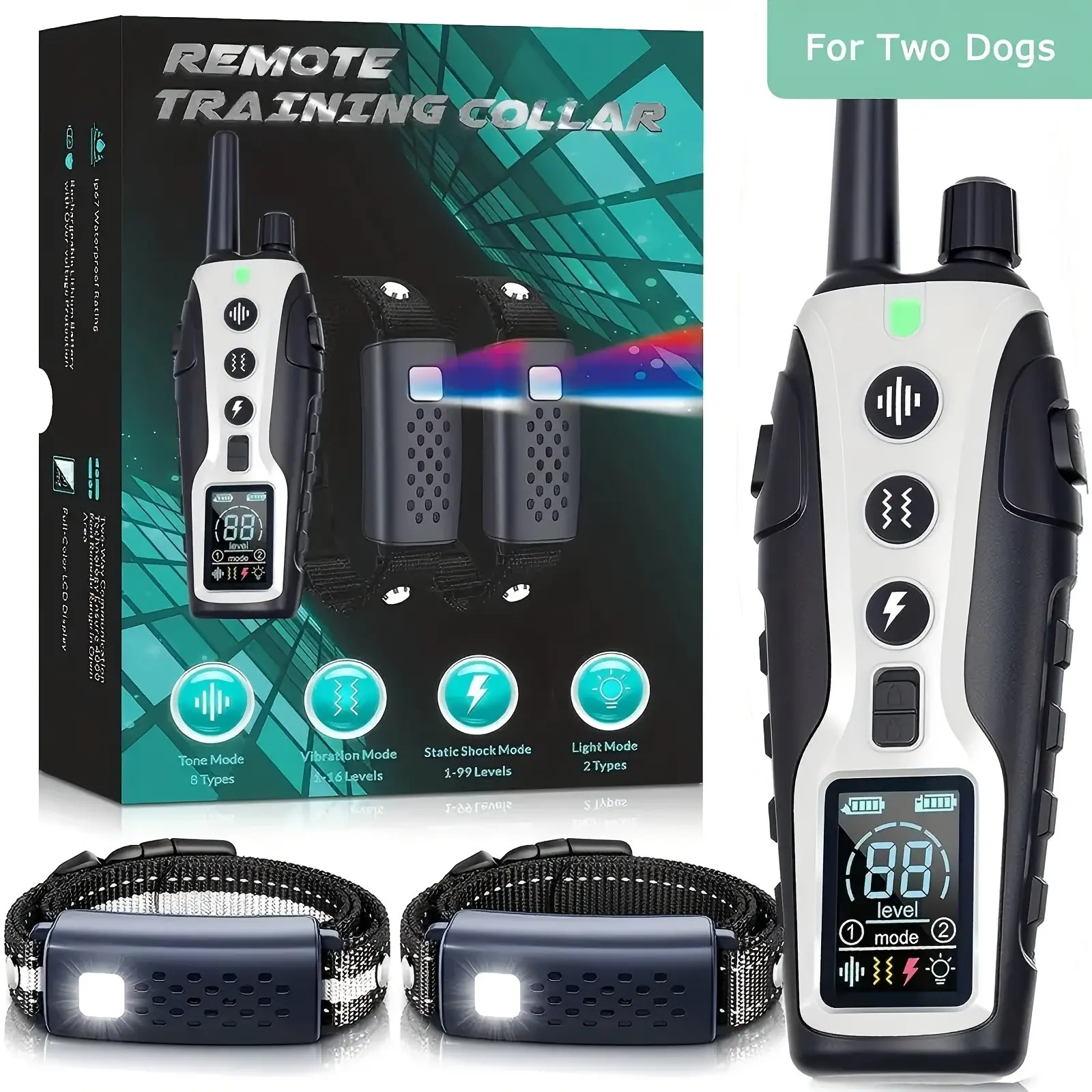Waterproof Dog Training Collar With Remote Control-3280ft Range, USB Rechargeable, Keypad Lock, Dog Behavior Aids With Secure Stimulation Option, Adjustable Audible, Vibration Modes, And Beep, Vibration, Shock Levels, With Flash Light For Night Walks