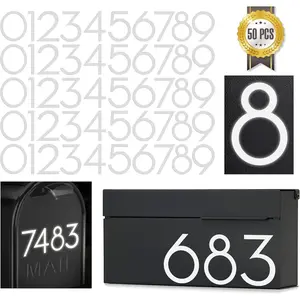 4 inch Reflective Mailbox Numbers Sticker (0-9, 5 Sets) Modern Number Vinyl  Number Self Adhesive Sticker for Signs, Door, , , , Business, Address Number (4 inch)