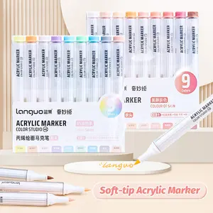 9 Colors Soft Tip Acrylic Drawing Markers Set, Artistic Graffiti Color Pens, Ideal for Rock Painting, Ceramic, Wood, Canvas, DIY Crafts