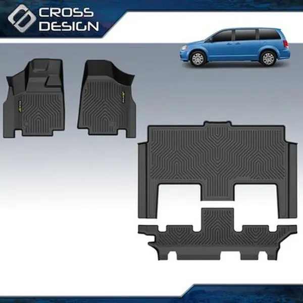 CROSSDESIGN TPE Car Floor Mats & Cargo  - Deep Grooved, Easy to Clean, All-Weather Car Accessories, Custom Fit for 2008-20 Dodge Grand Caravan