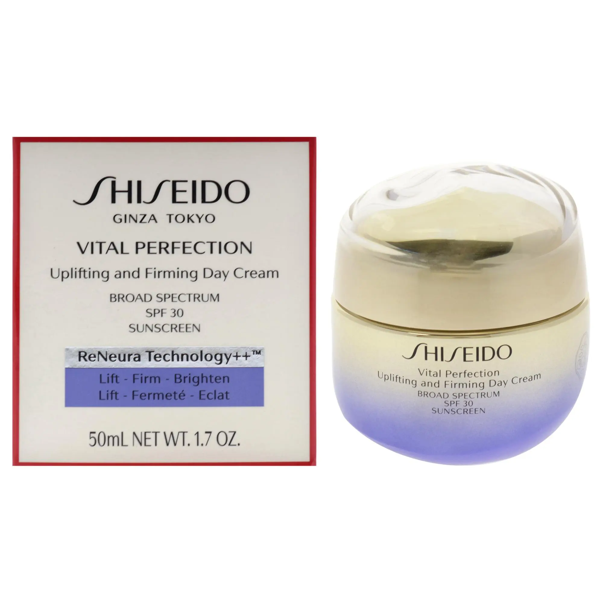 Shiseido Vital Perfection Uplifting and Firming Cream, SPF 30, UV-Protective Daily Compact Cream for Female Skin - 1.7 fl oz