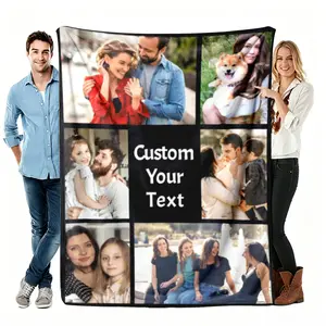 Custom Photo Blanket Lightweight Air Conditioning, Grid Picture Collage Flannel Throw, Gift For Couple Family Friend, Anniversary Birthday Home Decor