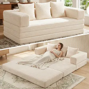 Winzoo Convertible Sofa Bed Couch, Foldable Mattress Sleeper Sofa for Living Room Bedroom (Black), 78’’ Oversized 4-in-1 Boneless Couches with Removable Armrests Backrest, Corduroy Futon Sofa Bed