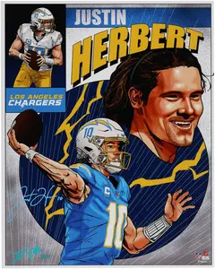 Justin Herbert Los Angeles Chargers Autographed 16" x 20" Photo Print - Art by Brian Kong - Limited Edition of 50 - Fanatics Authentic Certified