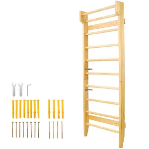 Sturdy Heavy-Duty Wood Gymnastics Stall Bar - Wall-Mounted Swedish Ladder Pull-Up Bar, Multi-Use Stretching Aid for Indoor Home Gym Workouts
