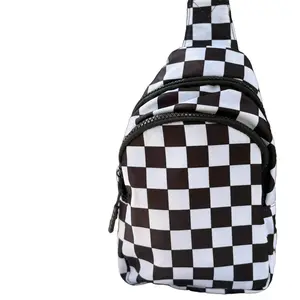 Checkered Cross Body Bag - Lightweight Nylon 3-Compartment Compact Design for Quick Outings & Daily Essentials No Warranty