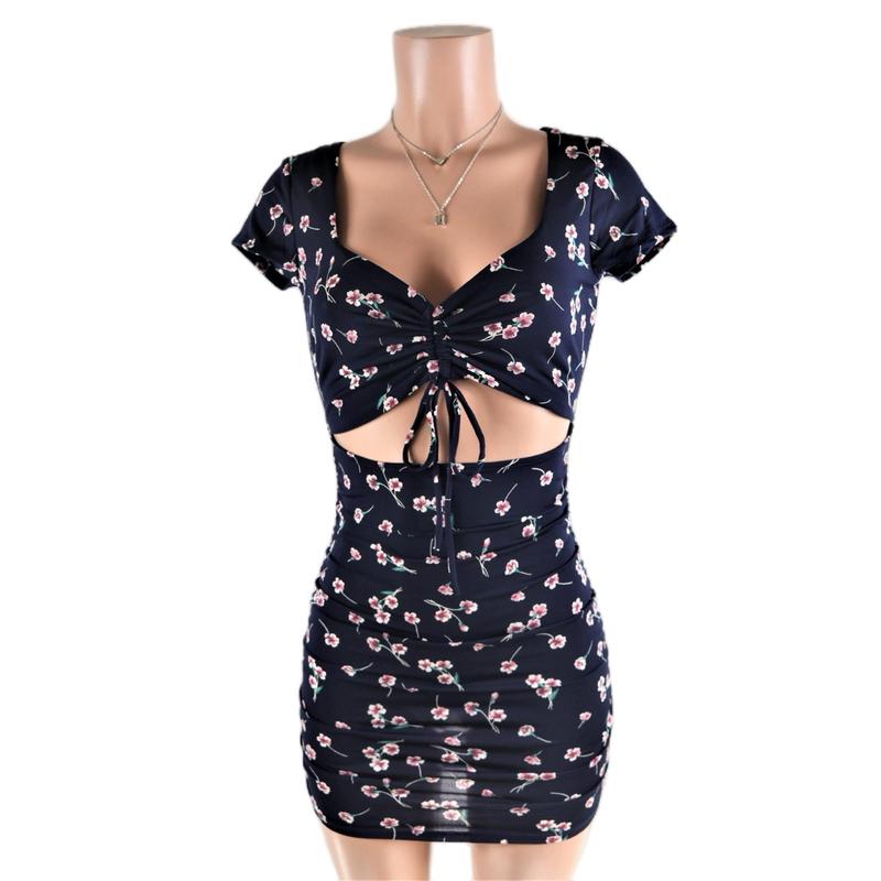 Barnett Mini Dress bershka flower Floral Casual Womenswear Navy short sleeve