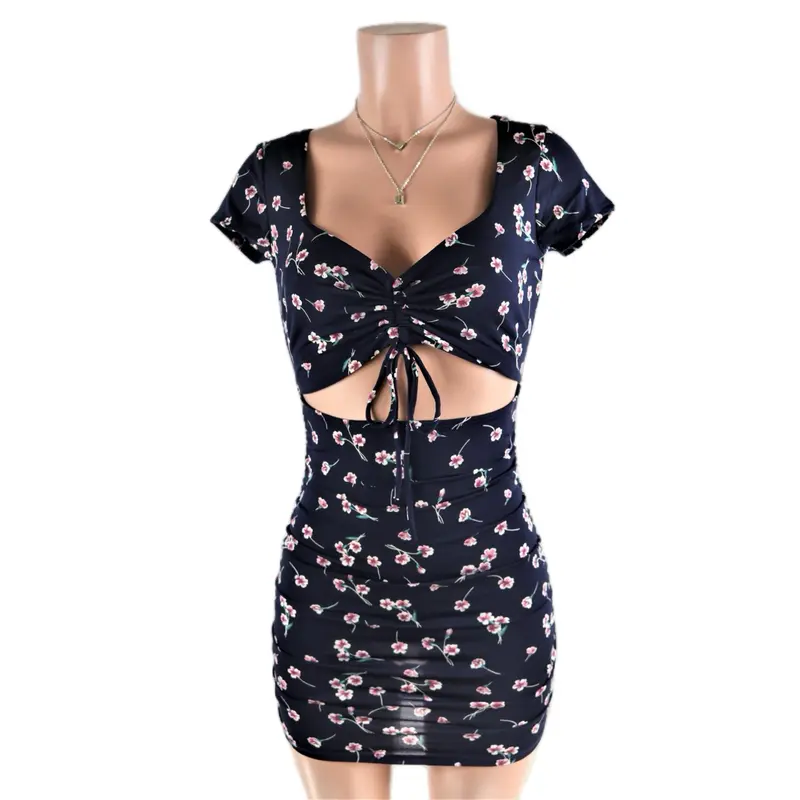 Barnett Mini Dress bershka flower Floral Casual Womenswear Navy short sleeve