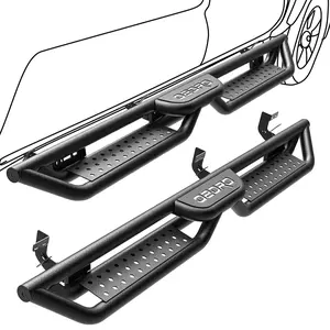 OEDRO 6 Inch Running Boards Compatible with 2009-2018 RAM 1500 Quad Cab, 2019-2024 RAM 1500 Quad Cab New Body, Two Stairs Design Side Steps Steel Nerf Bar