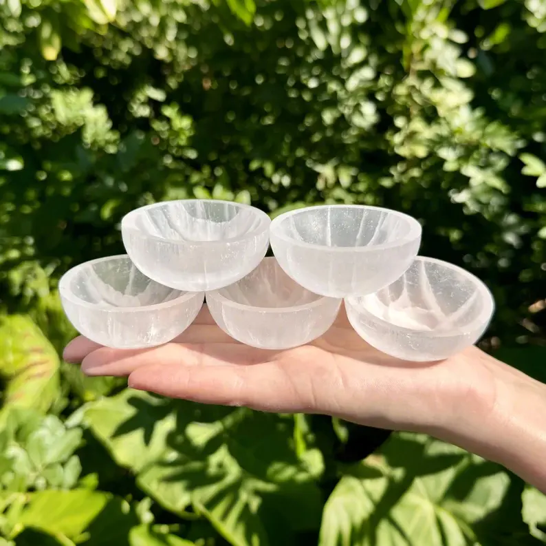3'' Selenite Charging Storage Bowl Carving, Healing Crystal Stone, Selenite Fengshui Ornaments, Home Decor Holder, Gift for Mineral Collection Enthusiasts
