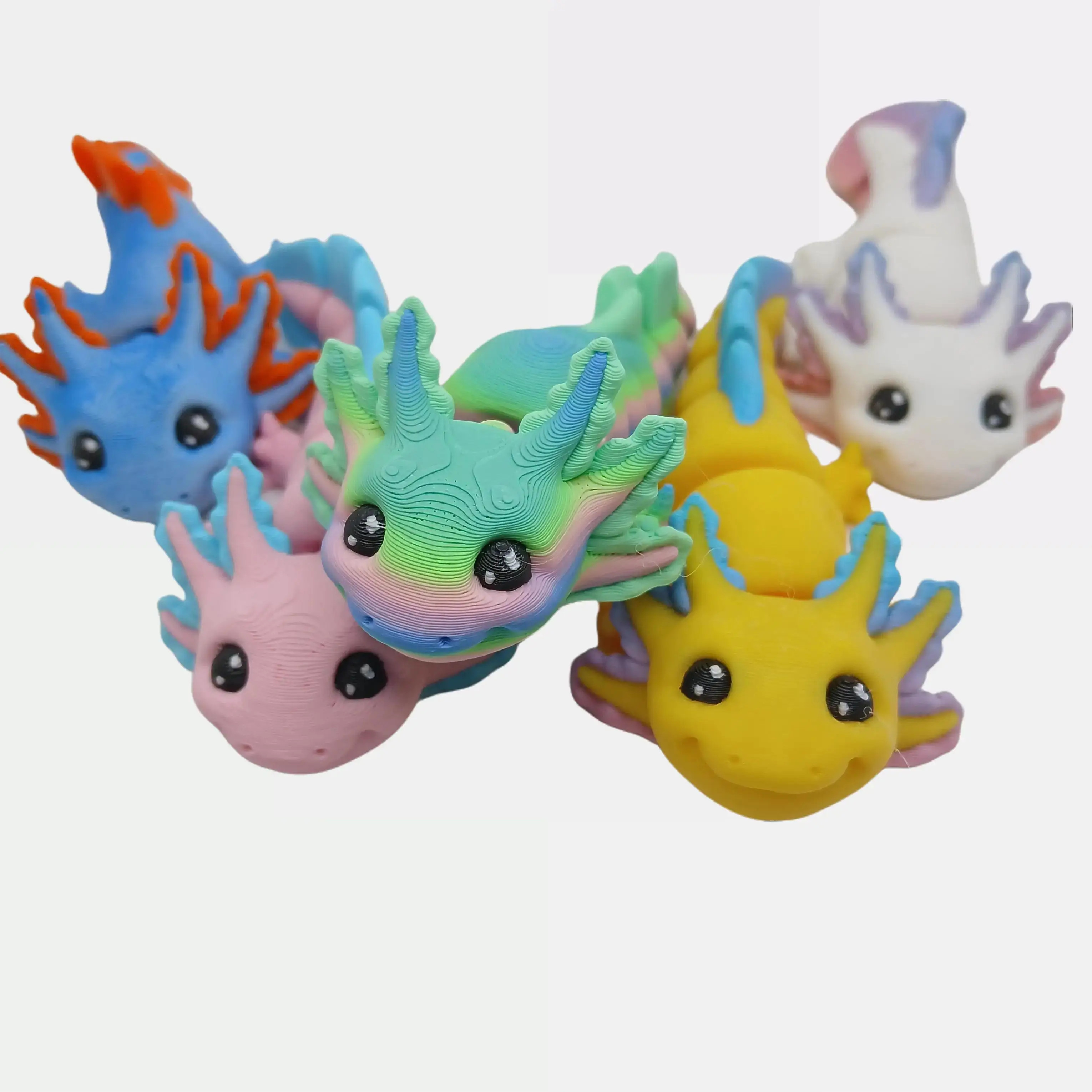 Baby Axolotl Figurine or Key Chain 3D Printed Articulating Random Color Flexi MatMire Makes Animals
