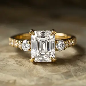 Classic Emerald-Cut 4-Prong Solitaire Ring for Women | TEMU Spring New Arrival Wedding Engagement Jewelry