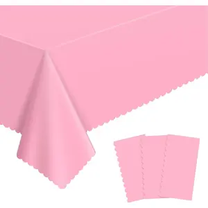 3 Pack Plastic Pink Spring Scalloped Tablecloth, 54 X 108Inch Disposable Table Cover for Rectangle Tables for Girls Birthday Baby Shower Tea Party Wedding Bridal Picnic