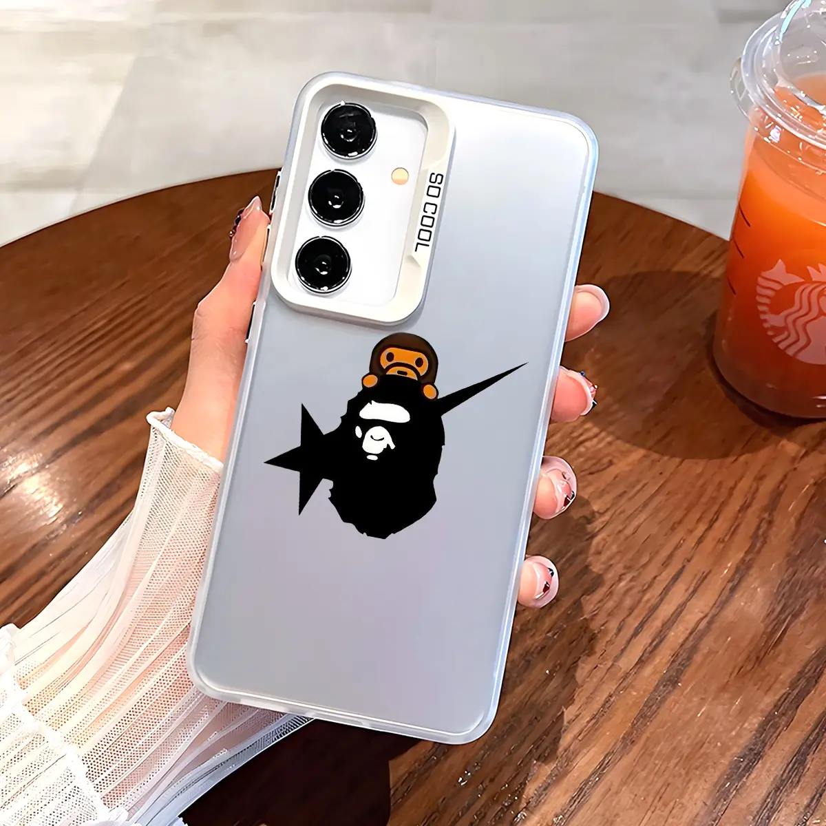 A black Ape Star Monkey Pattern Phone Case with Hard Back & Soft Edge Drop Protection Cover for SAMSUNG S21 S22 S23 S24 S25 Plus S22Ultra S23Ultra S24Ultra S23FE S25ultra S26+ S26Ultra, Cool Streetwear Cartoon Design