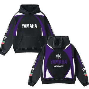 Retro Alpha Yamaha Racing Washed Hoodie MotorGP World Champion Enthusiast Apparel Streetwear Racing Team Motorcycle Clothing Motorbike Riders Supermotor Off-Road Dirt Bike Fan Gear Cotton For Motor Fan
