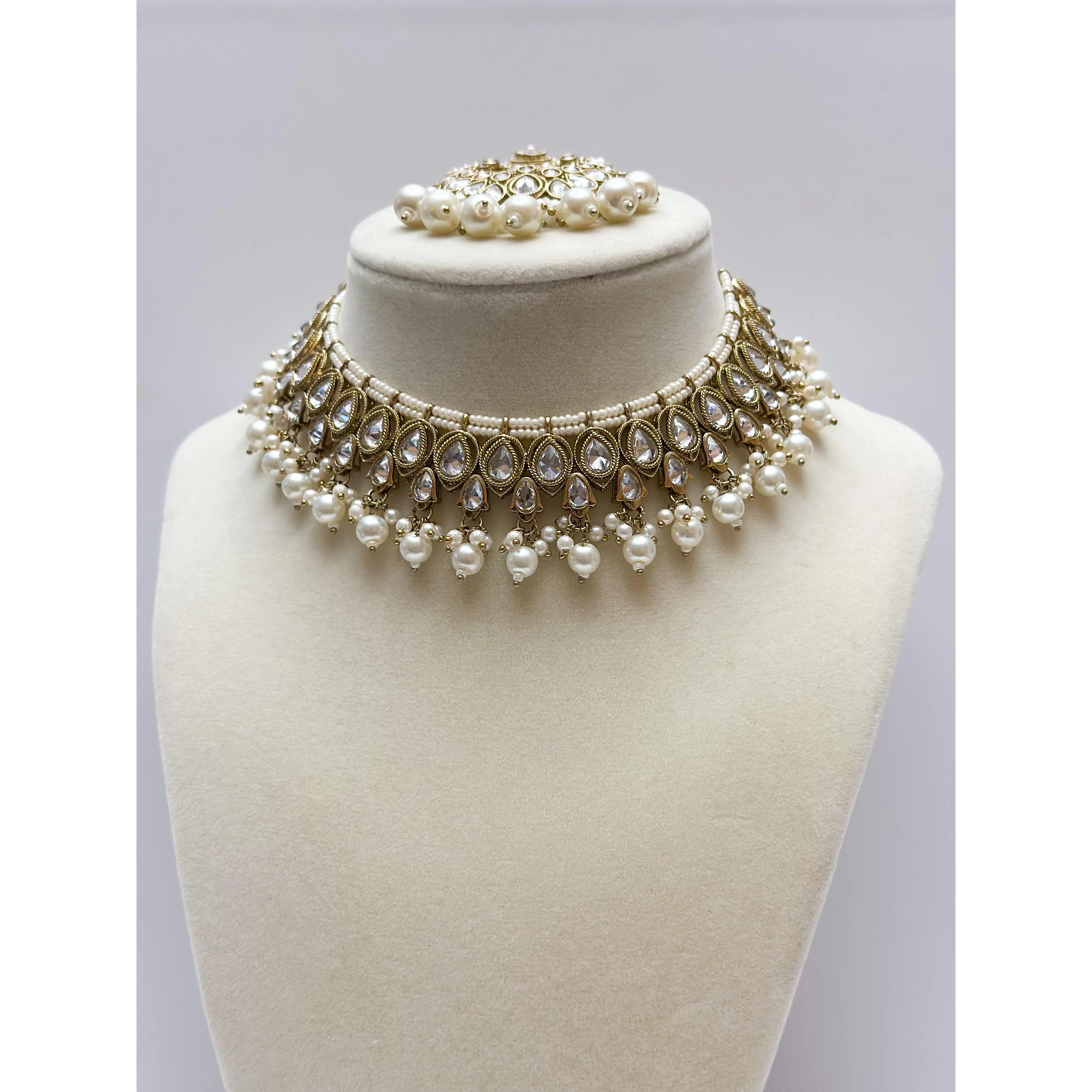 Mira Polki Necklace Set (Includes Earrings & Tikka)