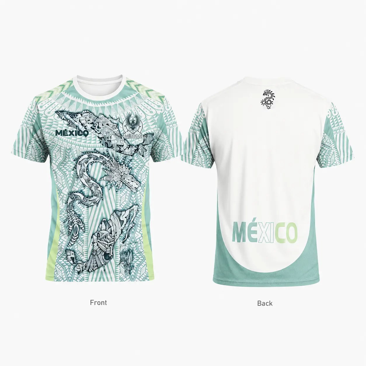 Mexico Dragon Design T-Shirt with Unique Front and Back Patterns， Casual Menswear Top，Cultural Day Fashion，Love Stylish Man，Tshirt Streetwear Shortsleeve Print Tropical Crewneck