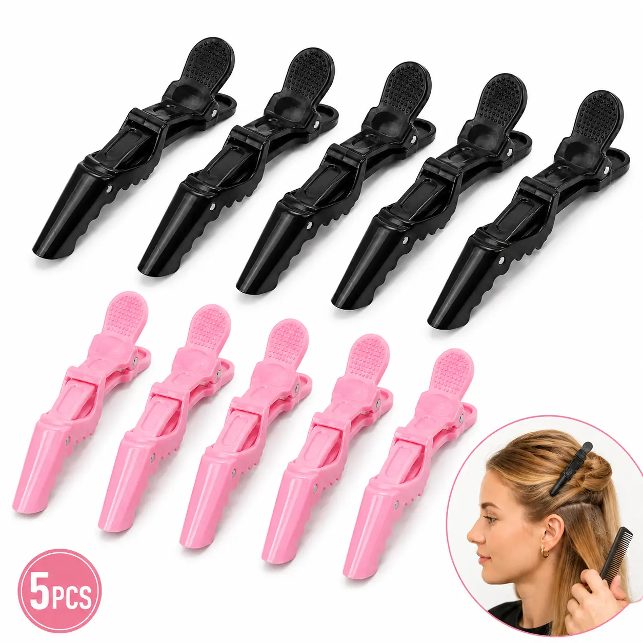 5PCS No Crease Hair Clips, Duckbill Sectioning Clips for Women, Non Slip Hair Styling Clips for Salon Blow Drying Curling Makeup