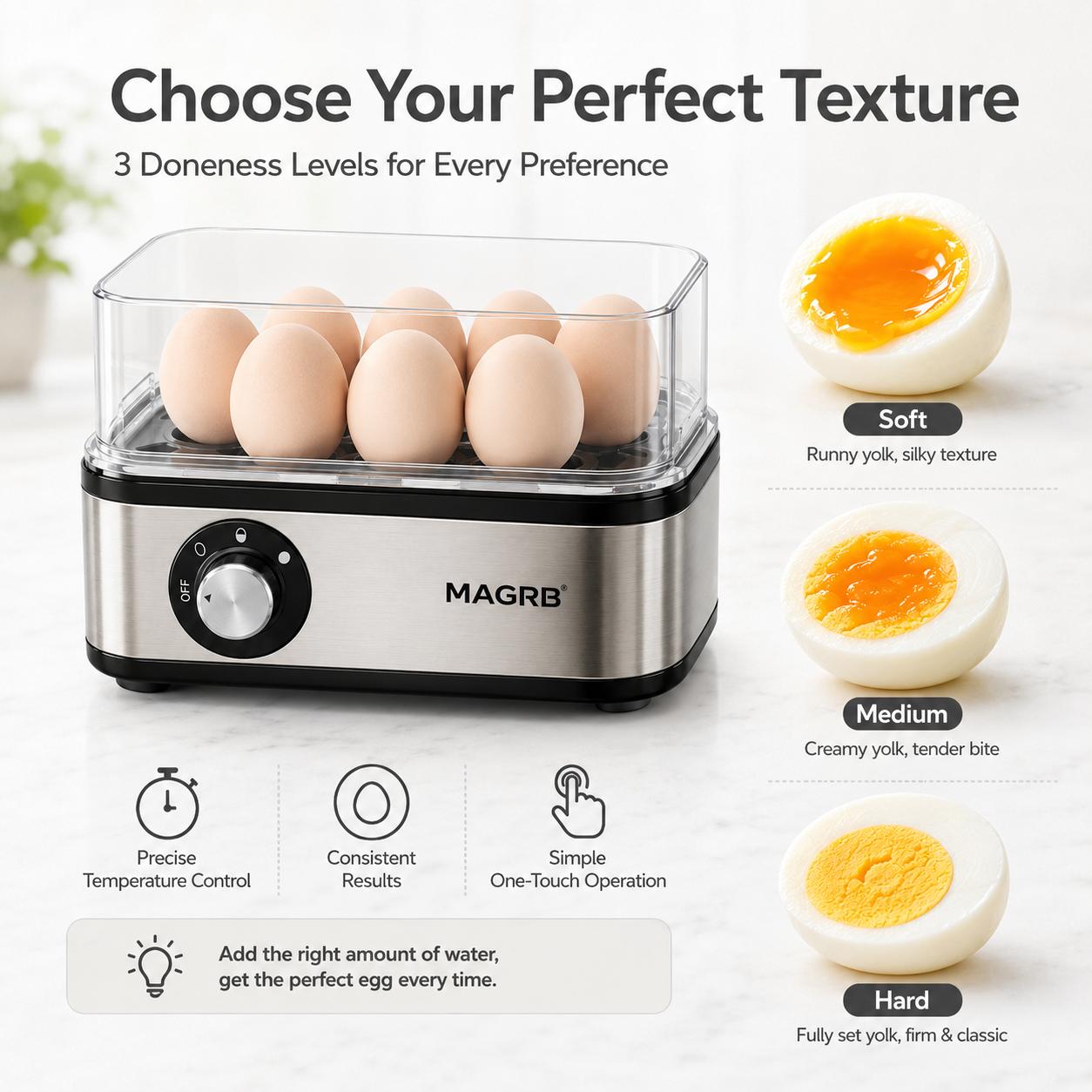 【DealsForYouDays】MAGRB Rapid Egg Cooker Electric 8 Egags Capacity, Soft, Medium, Hard Boiled, Poacher, Omelet Maker Egg Poacher With Auto Shut-Off, BPA Free