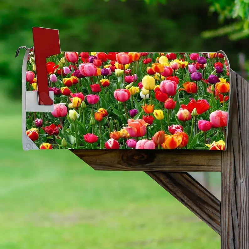 Spring Tulip Print Fully Magnetic Mailbox Cover VWAQ - MBM23 Spring Tulip Print Fully Magnetic Mailbox Cover VWAQ - MBM23