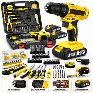 20V Cordless Drill with Two Batteries & Household Toolbox, Multifunctional Rechargeable Electric Drill and Screwdriver, Suitable for Home Maintenance, Woodworking, Auto Repair and Decoration, Complete Storage Box for Hand and Power Tools