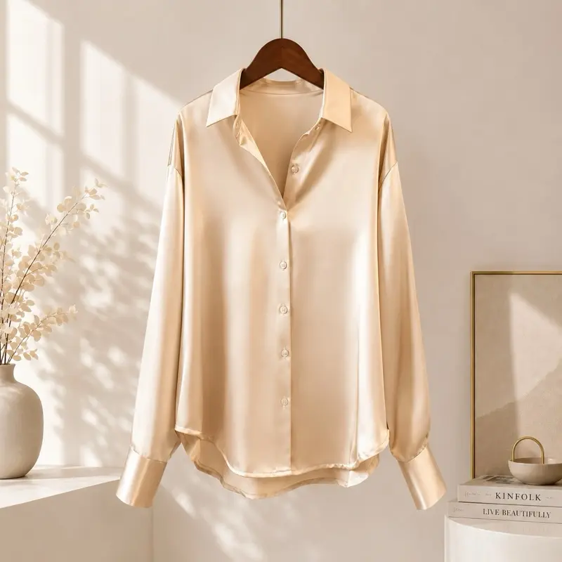 Women's Luxury Satin Collared Blouse