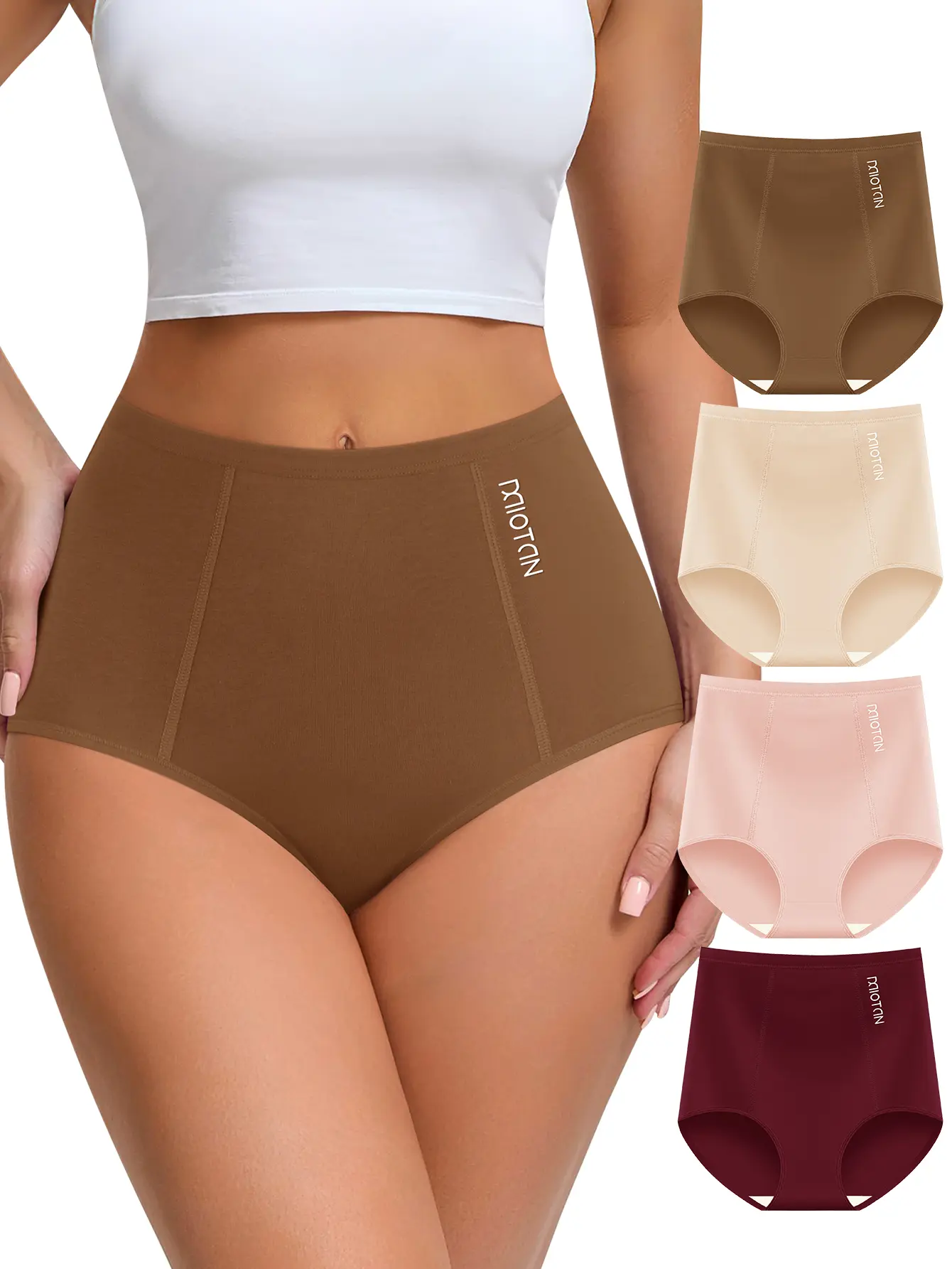Olish Women's High-Waist Seamless Cotton Panties - 4-Pack 4pcs Multicolor, Basic, Comfortable, Minimalist Everyday Underwear with Soft Elastic