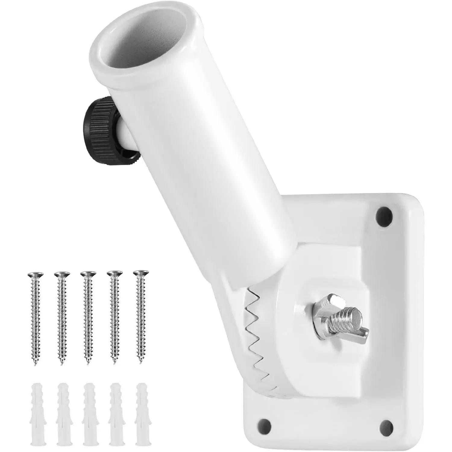 Flag Pole Holder Brackets,  1" Flag Pole Mounting Bracket with Hardwares for House Wall Porch, 1" Inner Diameter, 180? Adjustable Multi Positions, Aluminium Alloy(1 Pack White, Multi-Positions)