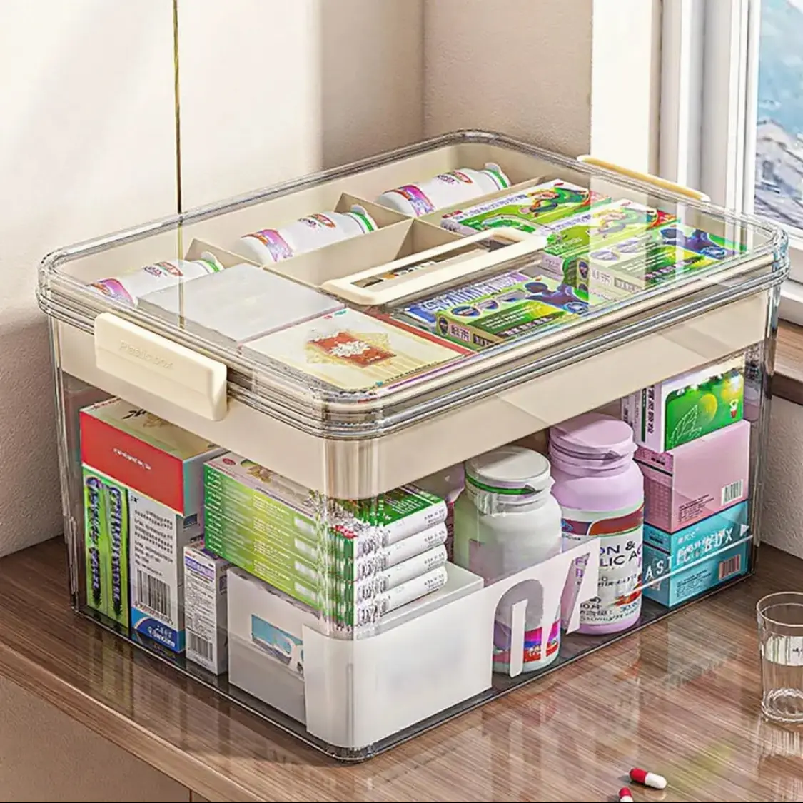 Clear Medicine Storage Box with Handle, Clear Plastic Boxes, Dustproof Storage Box, Durable Storage Organizer, Home Organizers, Dust Free Organizer