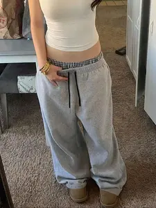 Vintage Wide Leg Pants, Chessboard Waist Design, Loose Fit, High Waist, Casual Streetwear, Comfortable for All Seasons