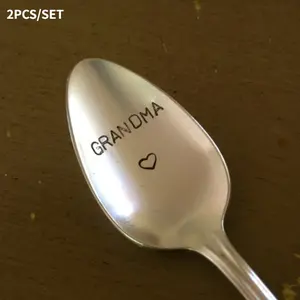 2pcs Grandma Hand Stamped Recycled Vintage Silverware Spoon