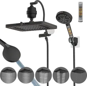 5- 13'' Dual Filtered Rainfall Shower  Combo, High  10-setting Handheld Shower  with 12'' Adjustable Extension Arm, 20 Stage Shower Filter, 71'' Hose, Oil Rubbed Bronze