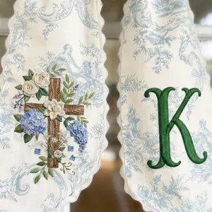 Embroidered Toile Wreath Sash, Personalized Monogram Easter Decor Ribbon