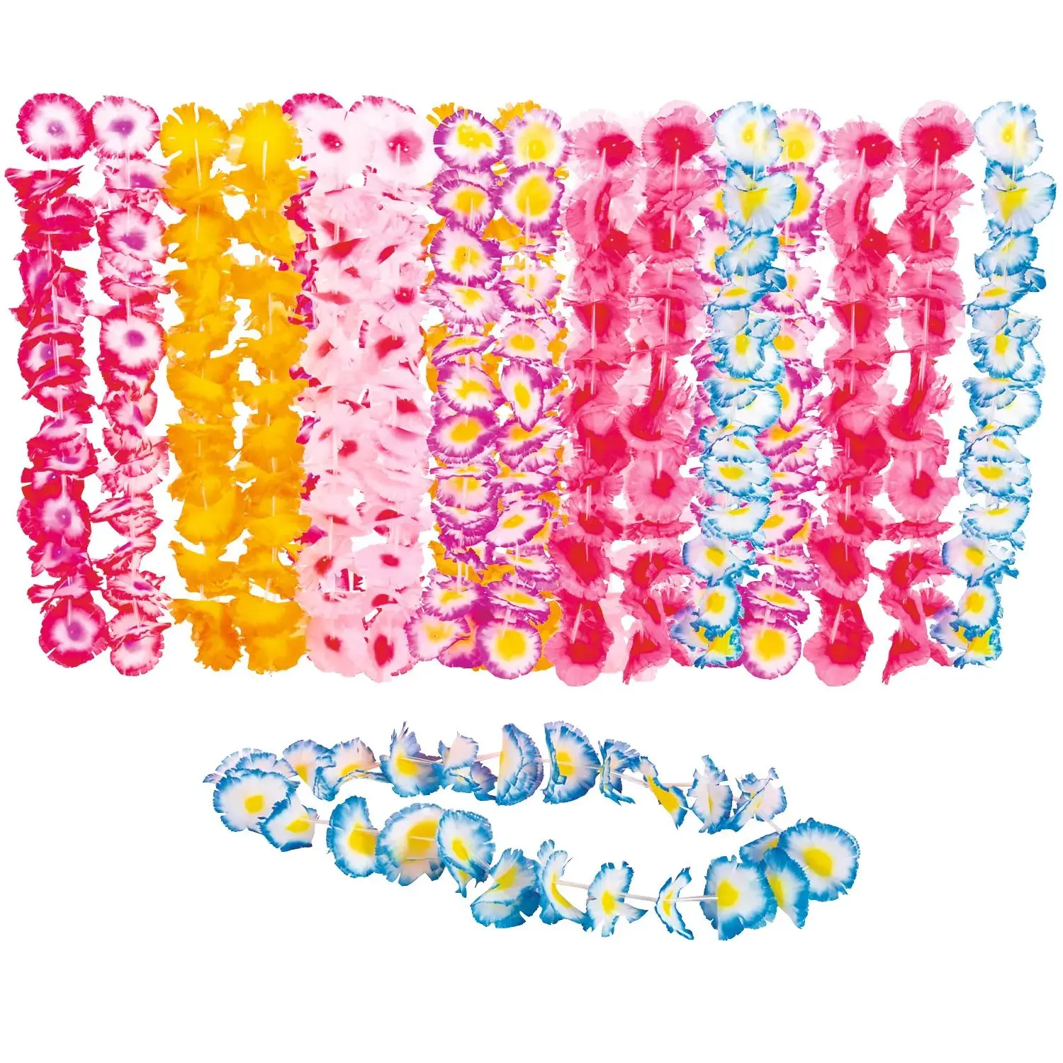 38" Bulk 48 Pc. Two-Tone Luau Party Maui Flower Polyester Leis