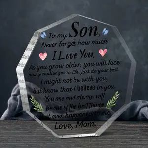 Irregular Shaped Acrylic Plaque, 1 Count Letter for Son Pattern Transparent Acrylic Gift, Creative Birthday Gift for Son, Emotional Connection Gift