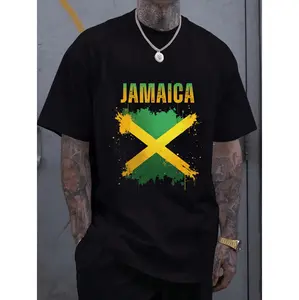 Stylish Jamaican Flag Print Cotton T Shirt For Men Comfortable Summer Wear In Regular Fit With Short Sleeves And Round Neck Design