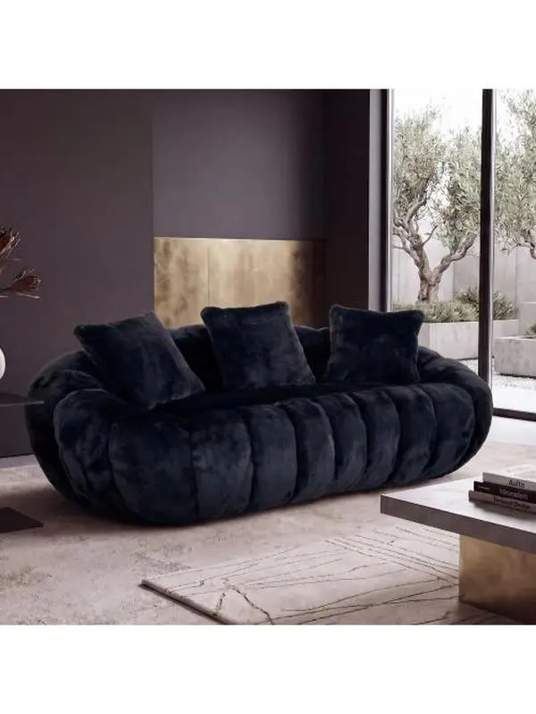 【Sub 1 packages】Niccae Floral-shaped sofa, ultra-soft faux fur sofa, large living room two-seater sofa, Gray, two-person style