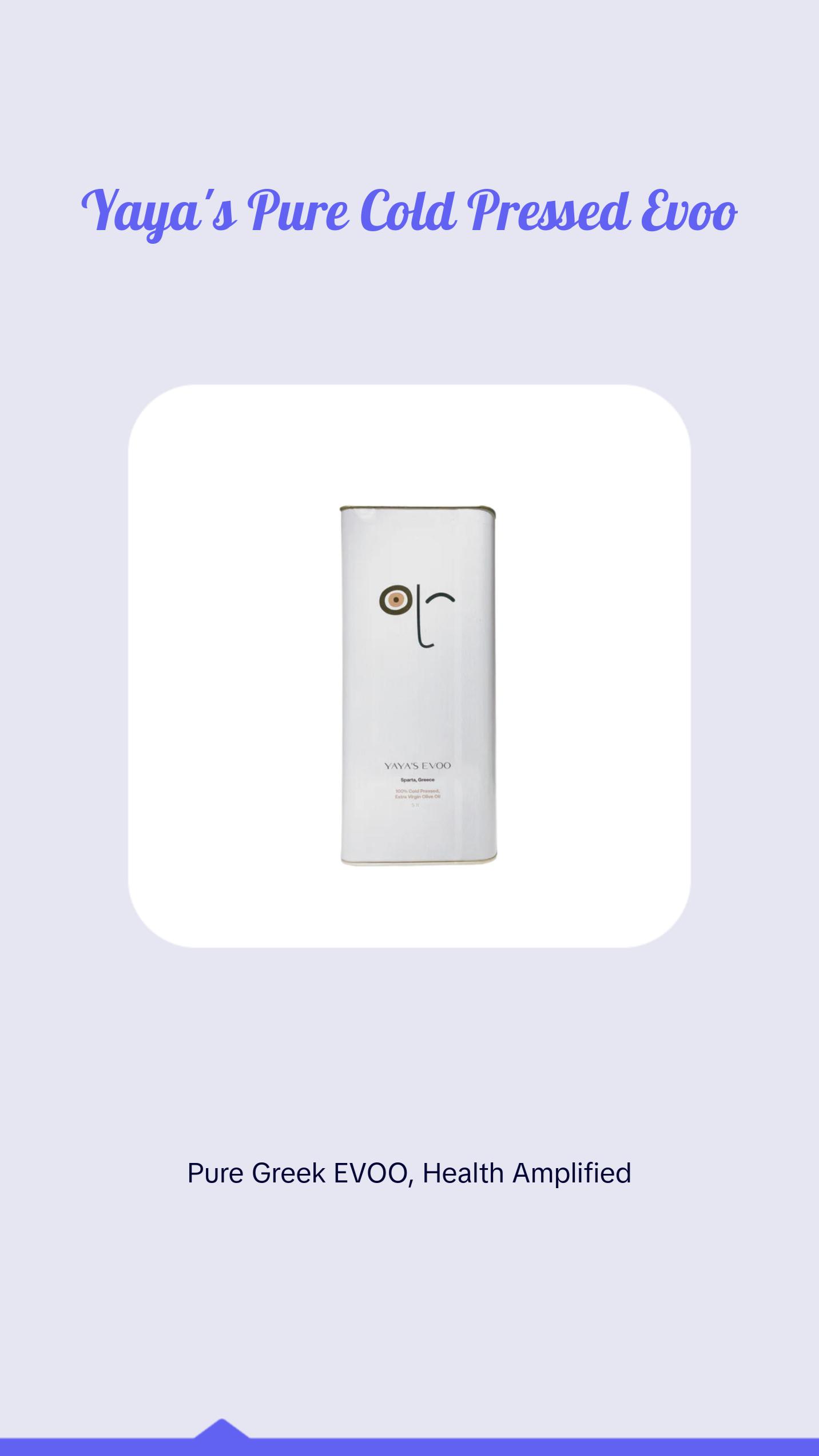 YAYA'S EVOO - Cold Pressed Extra Virgin Olive Oil, Staight from Greece. 100% Pure EVOO, Natural Superfood, High Antioxidant, Polyphenol Rich (5000ml)