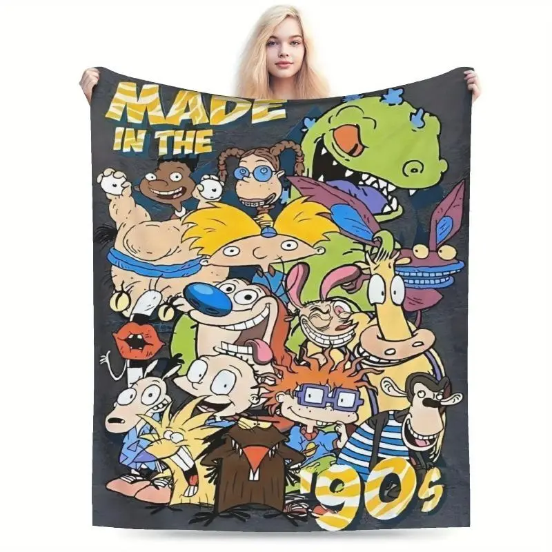90s Retro Cartoon Throw Blankets, Ultra-Soft Plush Flannel, Cozy Warm All-Season, Perfect for Bedroom & Nostalgic Fans, Ideal Birthday/Christmas Gift