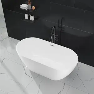 Garvee 59 Inch Acrylic Freestanding Bathtub, Acrylic Soaking Bathtub with Matte Drain and Overflow, Deep Ergonomic Tub with Double-Walled Insulation, cUPC Certified, Modern Square Design