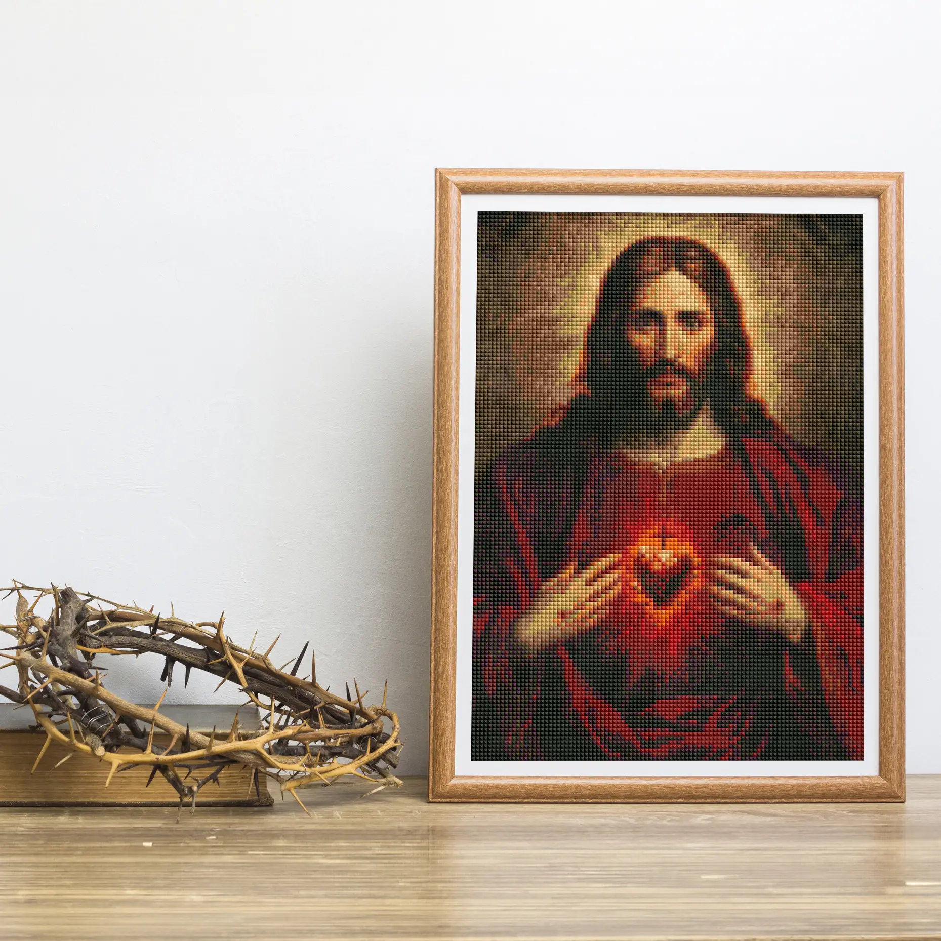 Sacred Heart of Jesus Diamond Painting Kit, Squares Diamonds, Sacred Heart, Full Drill Religious Cross Art, Christian DIY Craft, Nail-Scarred Hands, C
