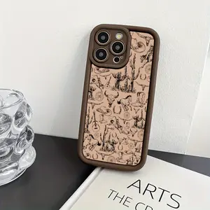 Western Graffiti Brown Frosted Pattern Case for iPhone 16 15 14 Pro Max 13 12 11 XR XS E Plus Shockproof Drop Protection Rugged Durable Silicone Cover