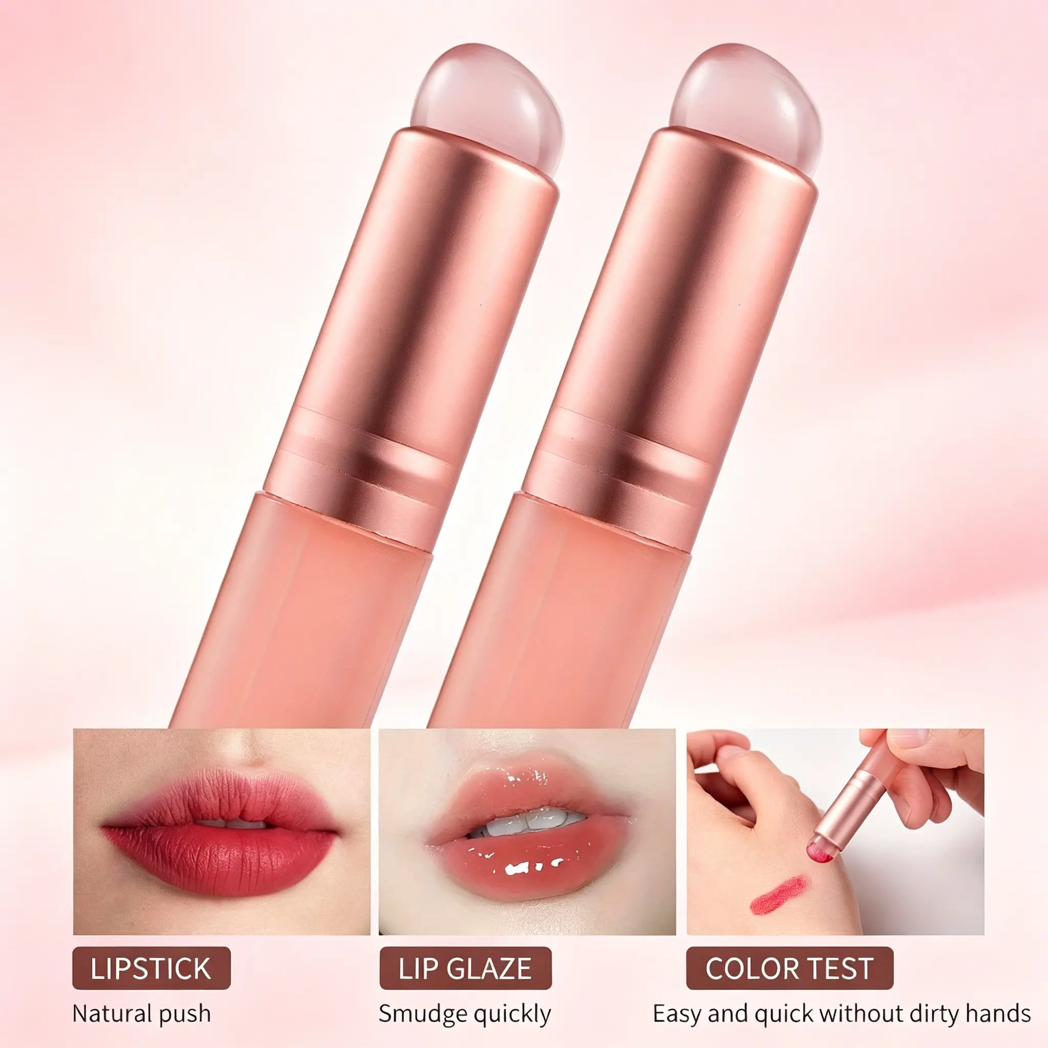 Silicone makeup brushes (2pcs) with protective lids. Soft tips for detailed makeup. Great for blending lipstick, concealer and eyeshadow, perfect for home and on-the-go use.