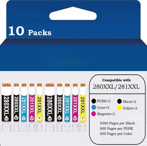 10 Pack 280 281 Ink  Replacement for PGI 280XXL CLI 281XXL Ink Cartridges (PGBK Black Cyan Magenta Yellow) for TR8620a TR8520 TR8620 TR8600 TR7520 TS6120 TS6220 TS9120 TS6320 Printer