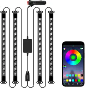Accent Interior Car Lights, Smart Car Interior Lights with App Control, RGB LED Lights with Music Mode and DIY Mode,  Lines Design LED Lights for Cars with V Cigarette Lighter Adapter