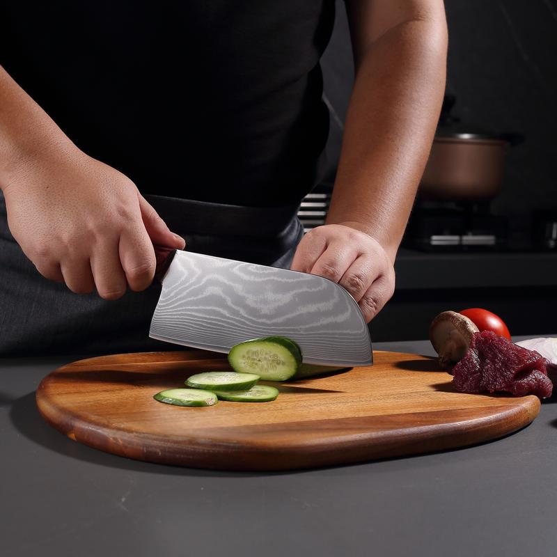 Professional Damascus Chef Knife & Nakiri Knife - 7-Inch Forged Blade with >60° Sharp, Butcher/Chef/Utility/paring Knives for & Professional, Meat, Vegetable Slicing