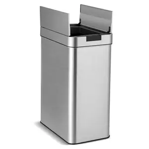 COSTWAY - 13.2 Gal Slim Kitchen Trash Can with Wing Lids and Stainless Steel Frame