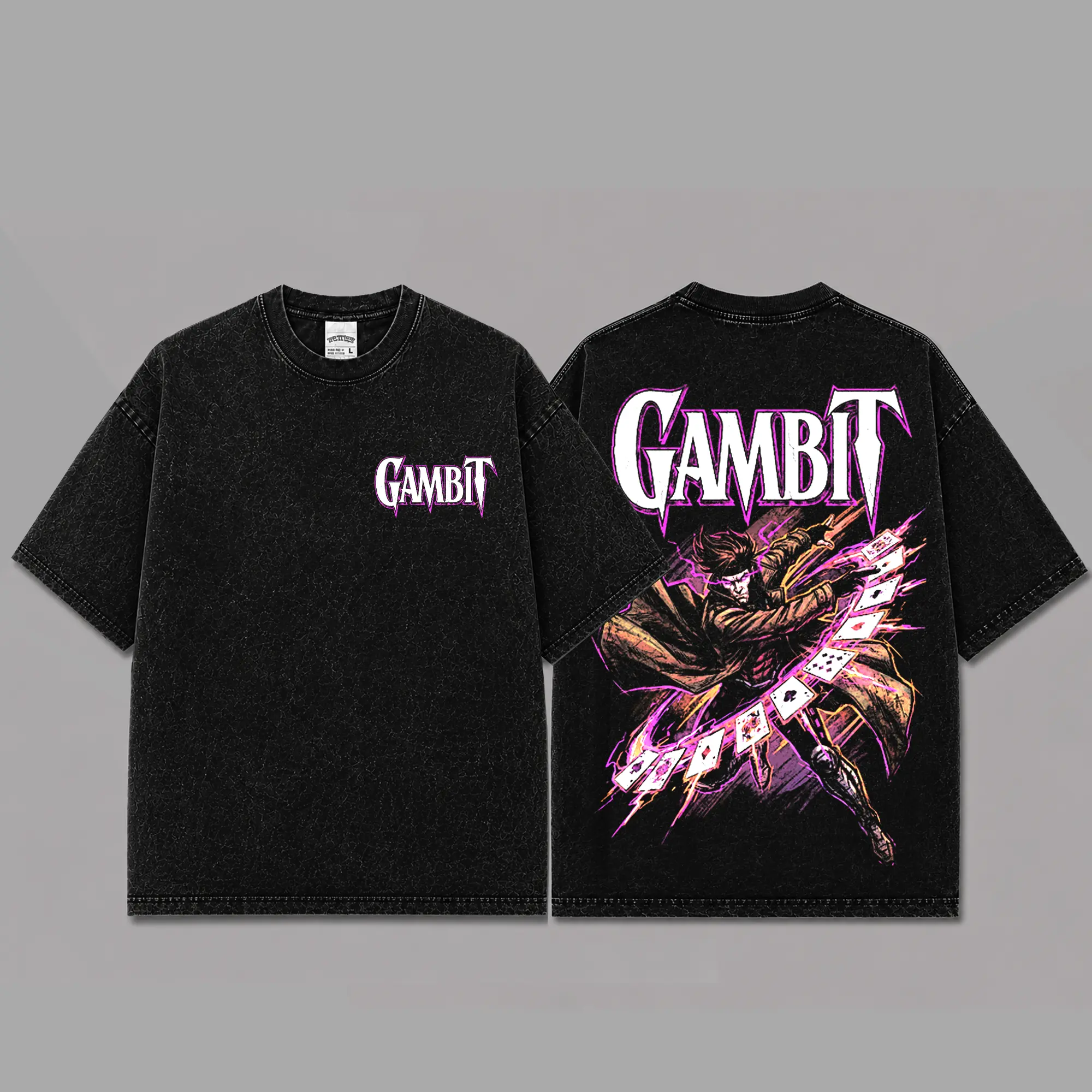 Ver 2 Gambit Inspired Oversized Black Graphic T-Shirt, Vintage Movie Actor Fan Tee, The Xmen Shirt, Y2K Comic Style Streetwear Top, Black Cotton Unisex Tee, Retro Superhero Inspired Shirt, Gift for Movie Fans